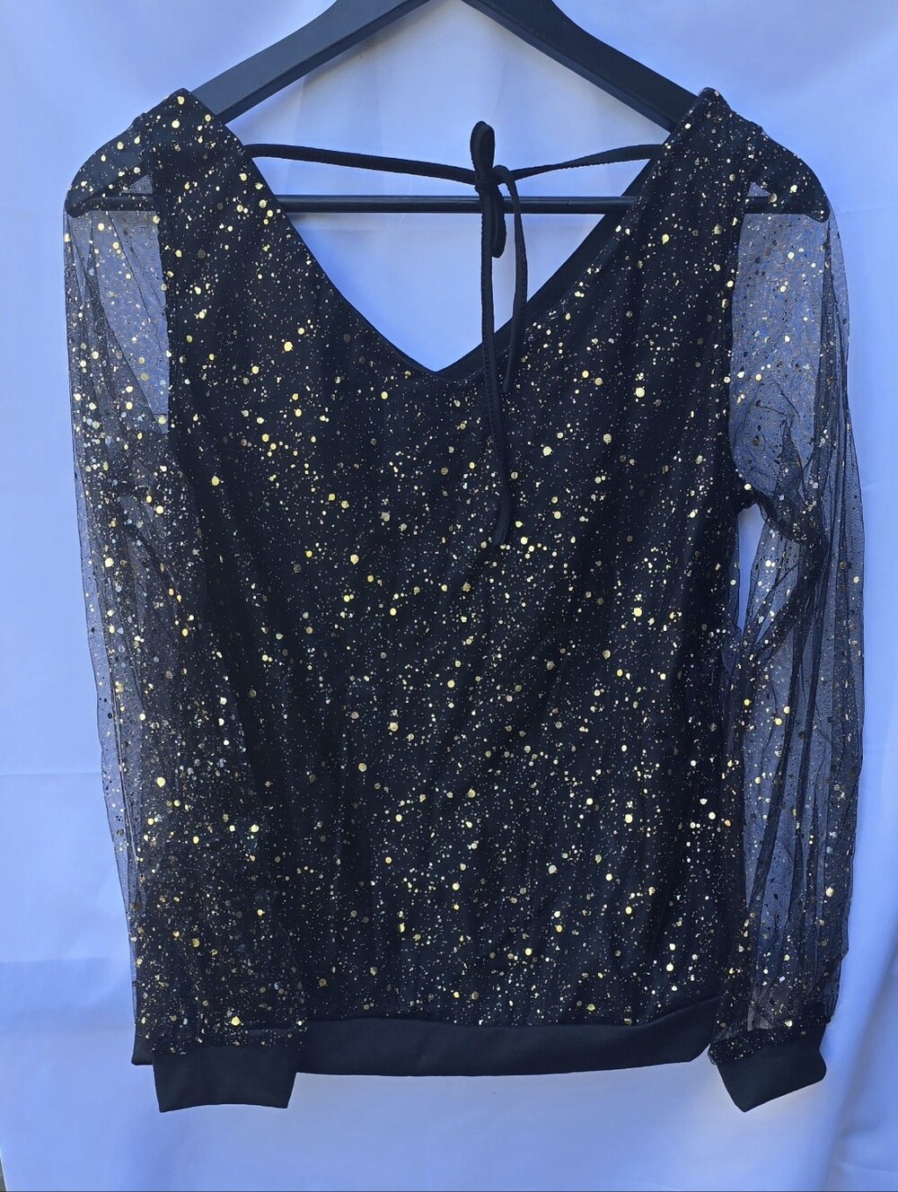 Black Sheer Sparkle Blouse with Gold Speckles